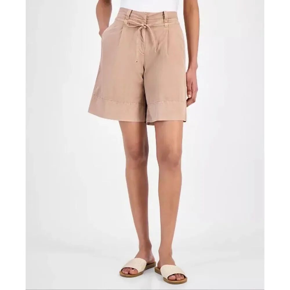 HUGO BOSS Orange High-Rise Tara Short Baggy-Fit Trouser Shorts Beige 4